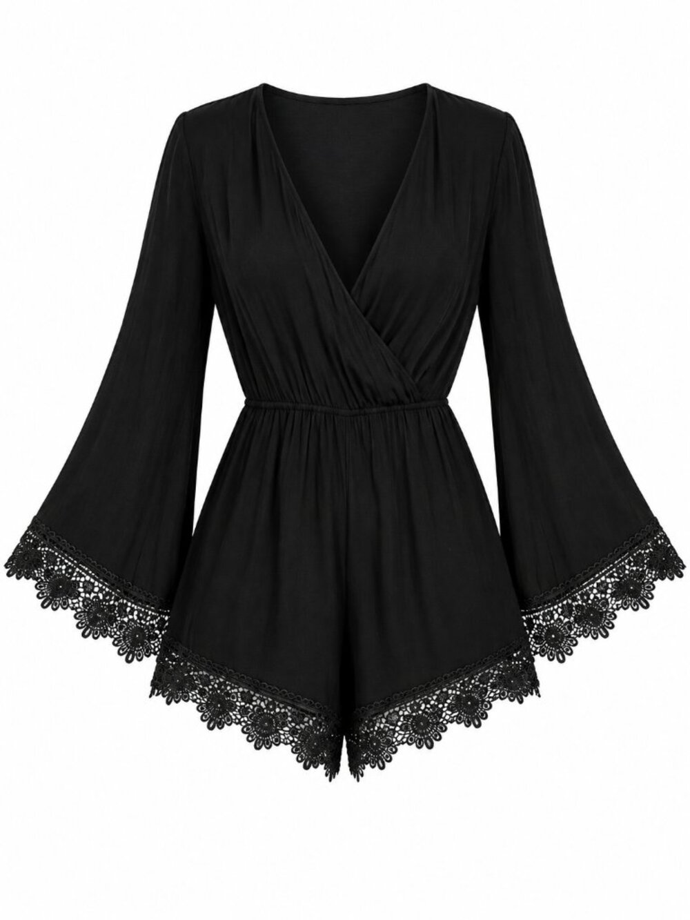 Cotton Candy LA Black Lace Bell Sleeve Tencel Boho Romper Size M